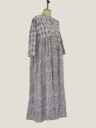 Grey Pink Paisley Printed Mandarin Collar Long Kurta