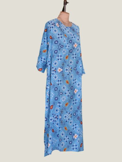 Blue Bandhej Batik Printed Round-Neck Long Dress
