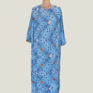 Blue Bandhej Batik Printed Round-Neck Long Dress