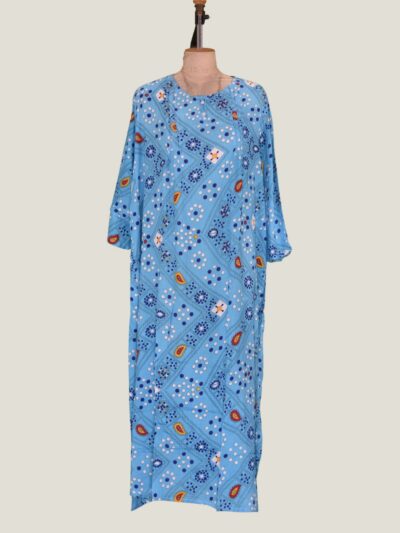 Blue Bandhej Batik Printed Round-Neck Long Dress