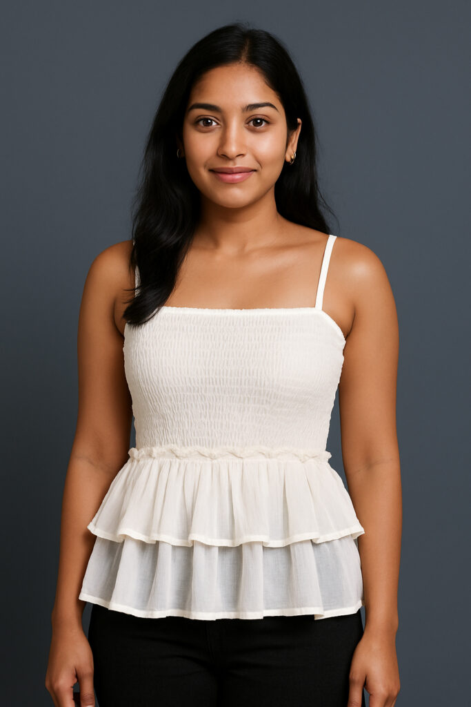 White Smocked Spaghetti Strap Peplum Top