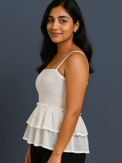 White Smocked Spaghetti Strap Peplum Top