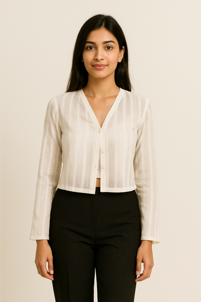 Cream Sheer Striped Open Cardigan