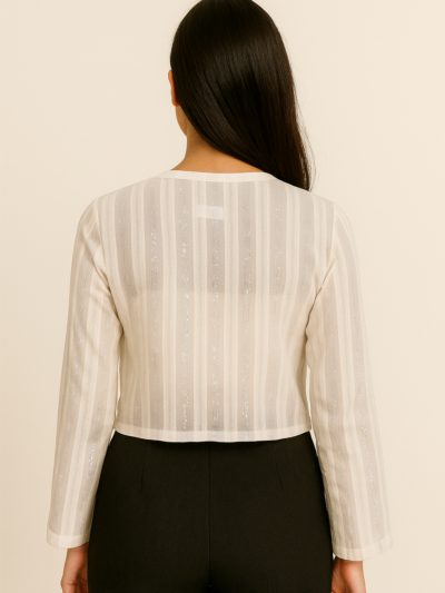 Cream Sheer Striped Open Cardigan