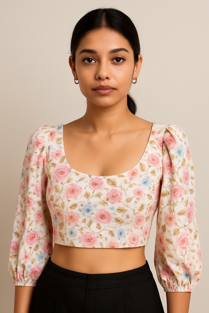 Floral Printed Puff Sleeve Crop Top