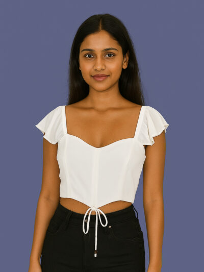 White Flutter-Sleeve Corset Crop Top