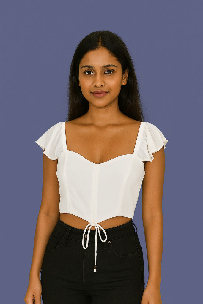 White Flutter-Sleeve Corset Crop Top