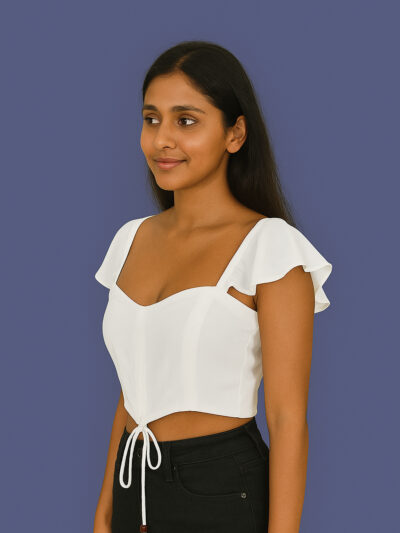 White Flutter-Sleeve Corset Crop Top