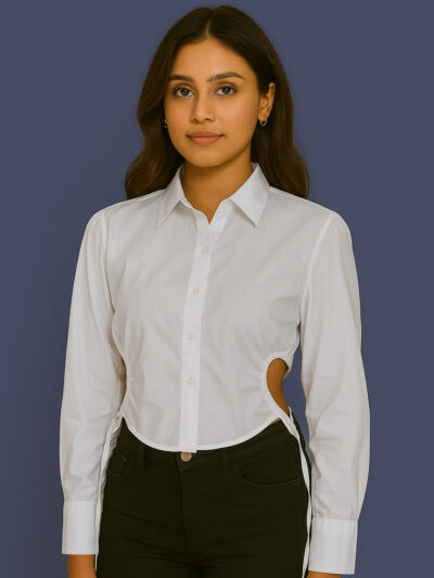 White Button-Down Shirt with Side Cut-Out