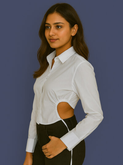 White Button-Down Shirt with Side Cut-Out