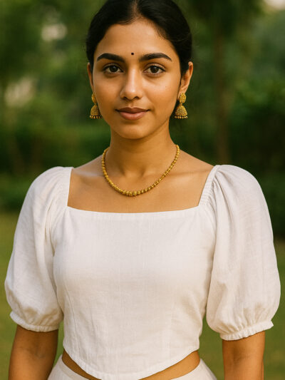 White Square-Neck Puff Sleeve Crop Top