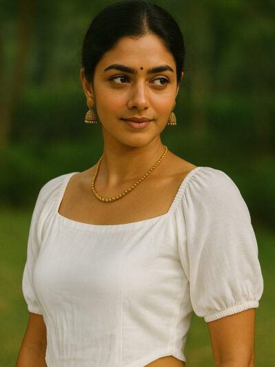 White Square-Neck Puff Sleeve Crop Top